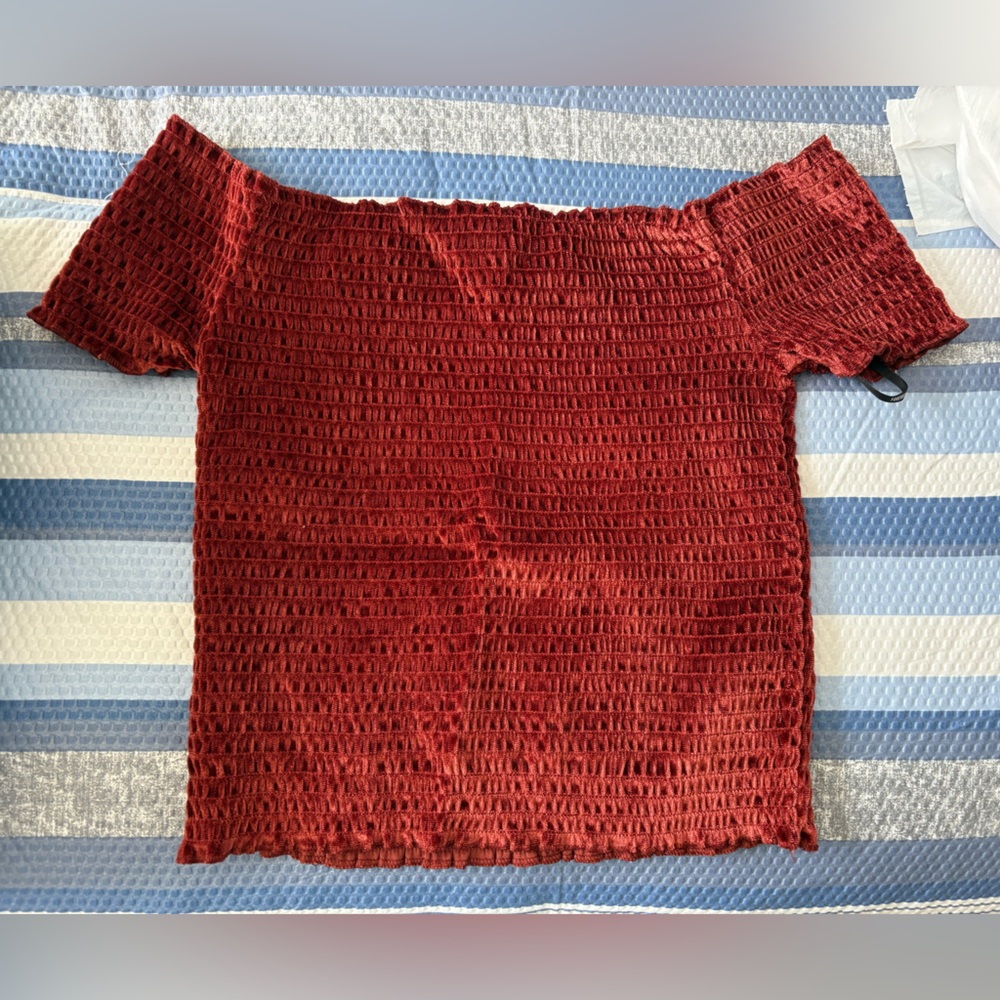 Red Textured Knit off the shoulder top